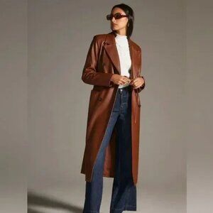 Anthropologie Avec Les Filles Brown Faux Leather Double-Breasted Trench Coat L